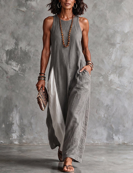 Linaris | Cotton Linen Colour Block Maxi Dress
