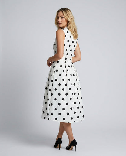 Vera | Sleeveless Polka Dot Belted Midi Dress