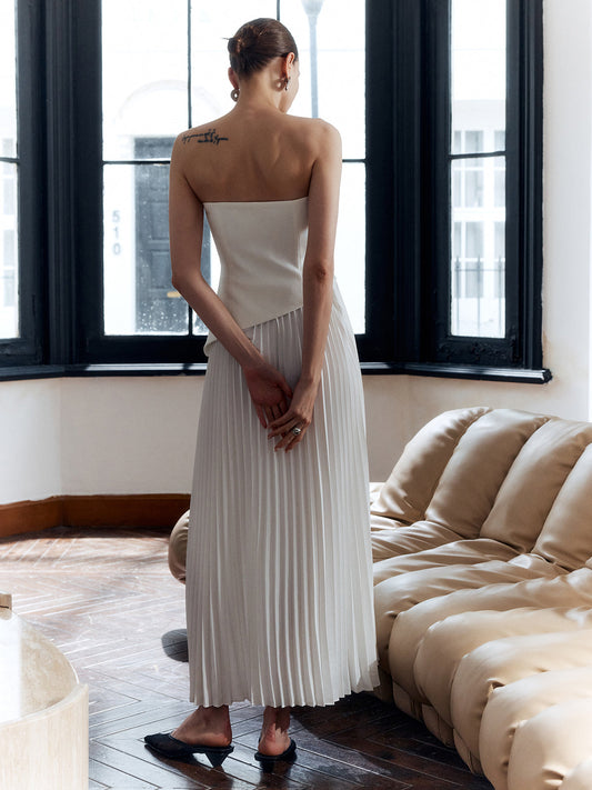 Sienna | Pleated Strapless High Split Maxi Dress