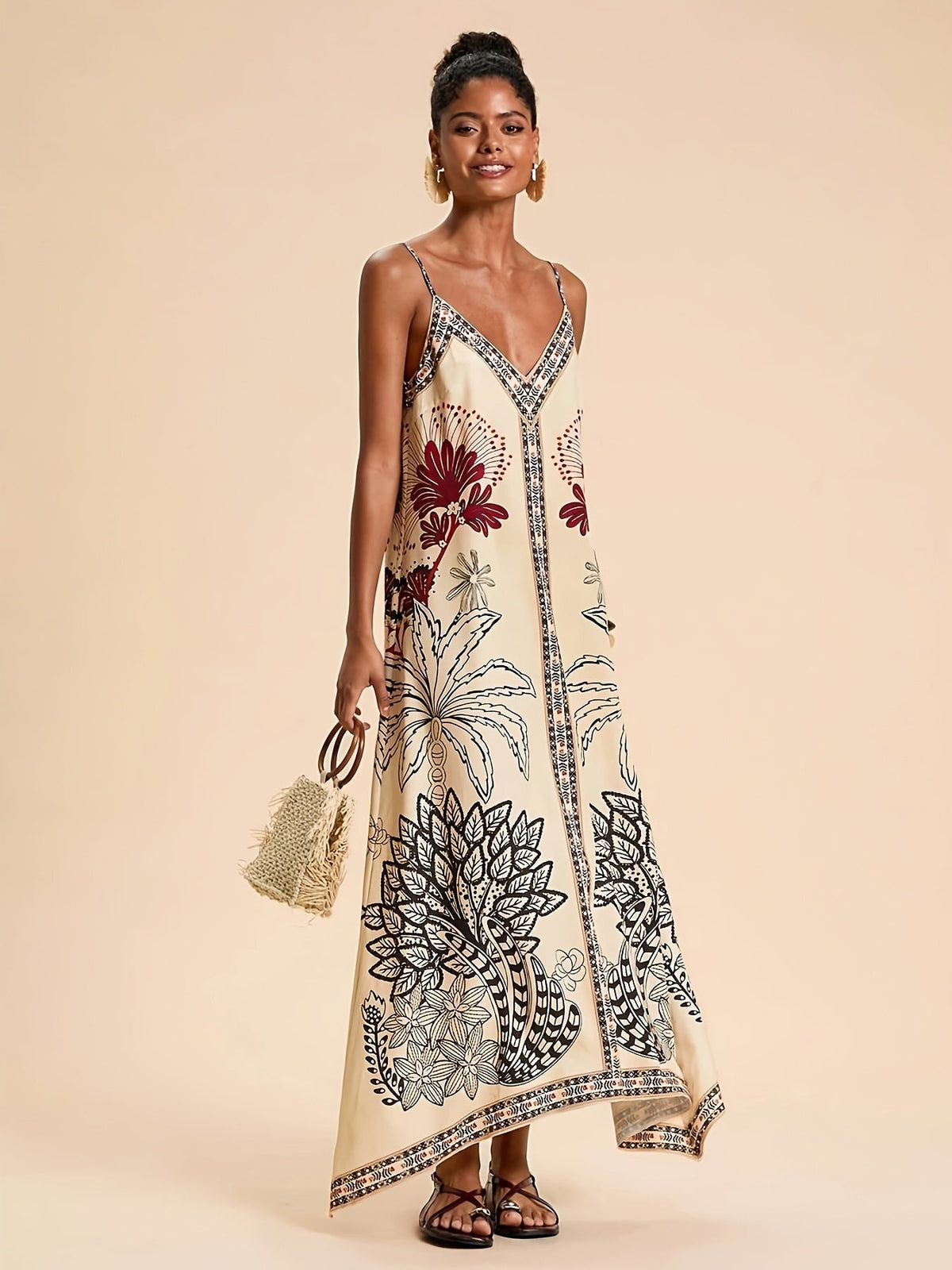 Nina | Women's Boho Spaghetti-Strap Tropical Maxi Dress for Summer