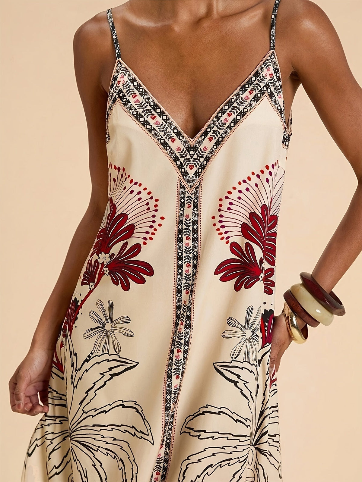 Nina | Women's Boho Spaghetti-Strap Tropical Maxi Dress for Summer