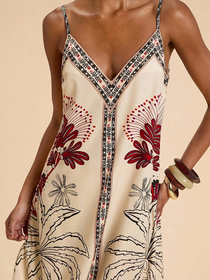 Nina | Women's Boho Spaghetti-Strap Tropical Maxi Dress for Summer
