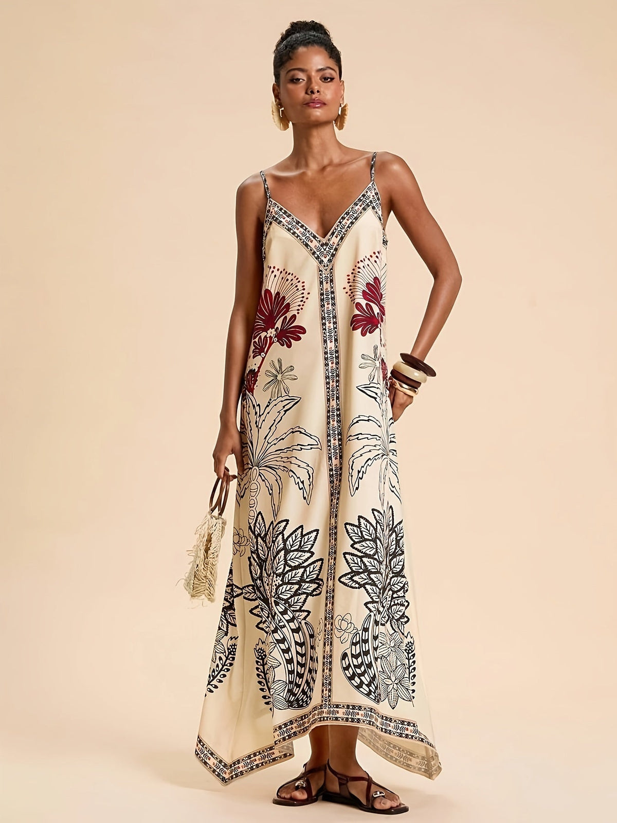 Nina | Women's Boho Spaghetti-Strap Tropical Maxi Dress for Summer