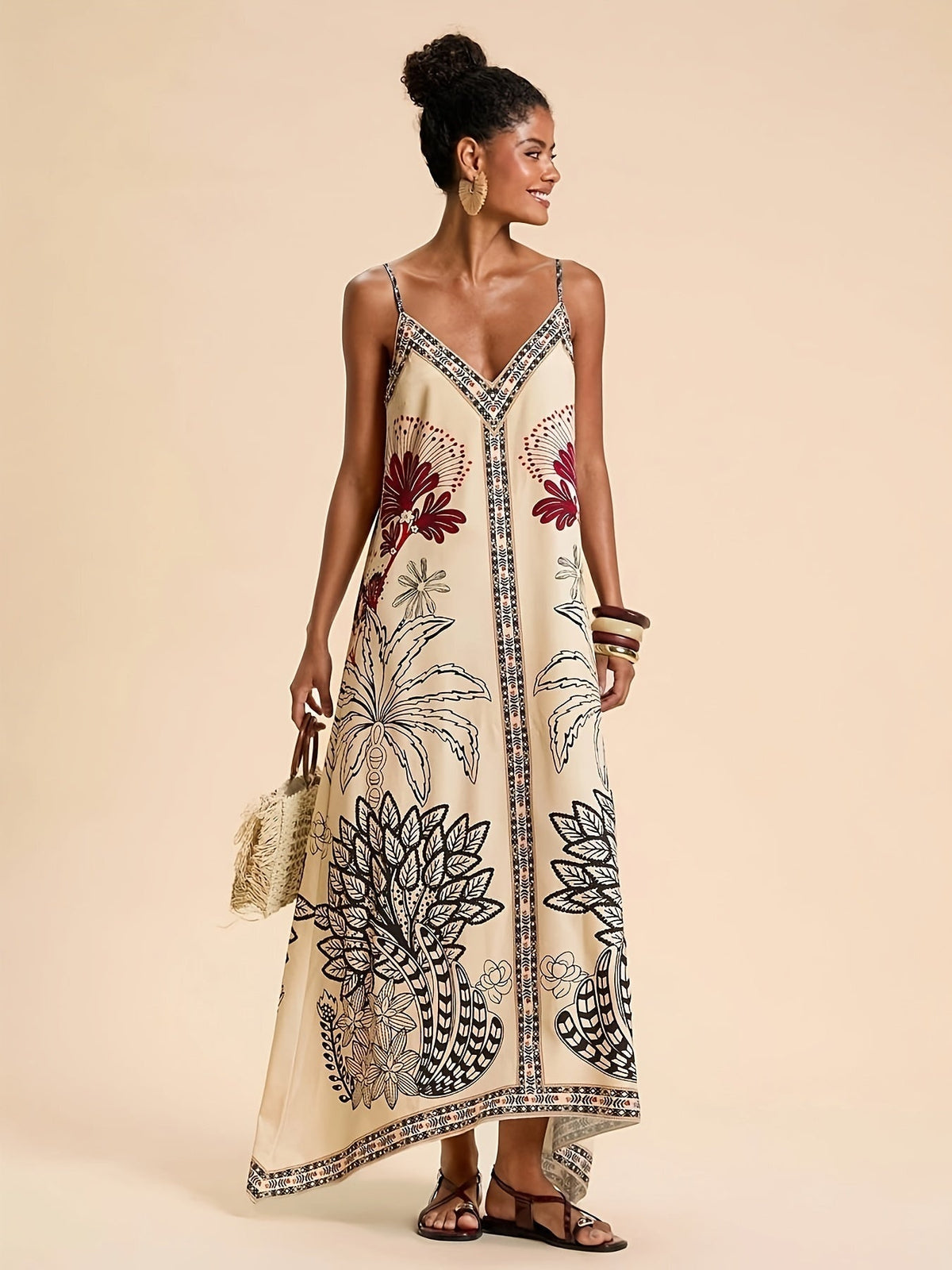 Nina | Women's Boho Spaghetti-Strap Tropical Maxi Dress for Summer