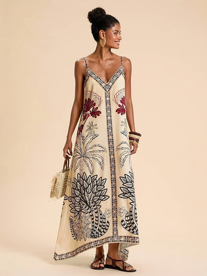 Nina | Women's Boho Spaghetti-Strap Tropical Maxi Dress for Summer