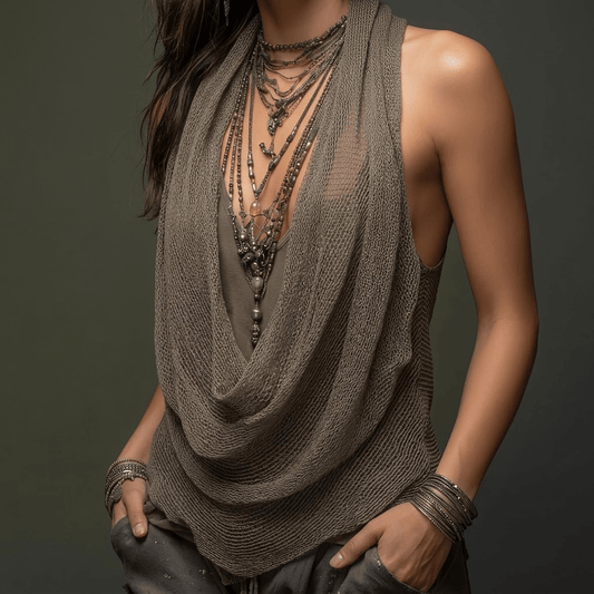 Vexara | Draped Cowl Knit Halter Top