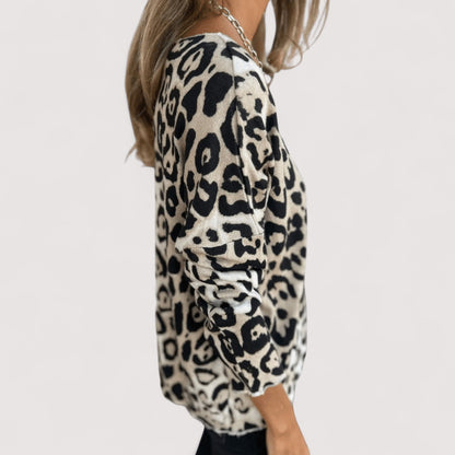 Jade | Leopard Print Longline Relaxed Long Sleeve Top
