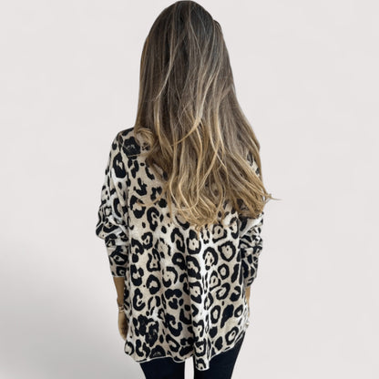 Jade | Leopard Print Longline Relaxed Long Sleeve Top