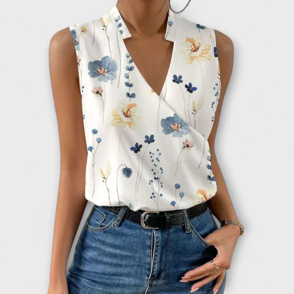 Jenna | Surplice Draped V-Neck Wrap Blouse