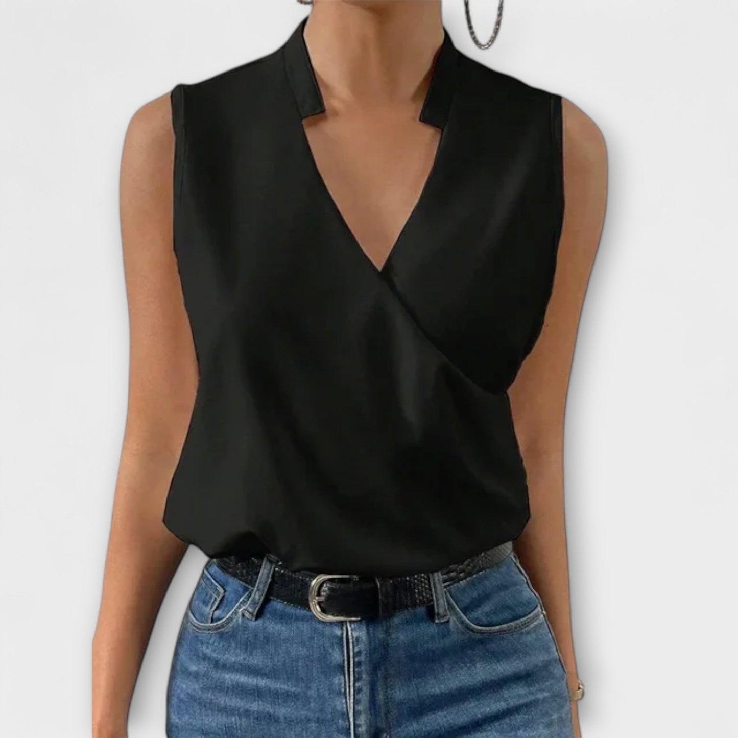 Jenna | Surplice Draped V-Neck Wrap Blouse