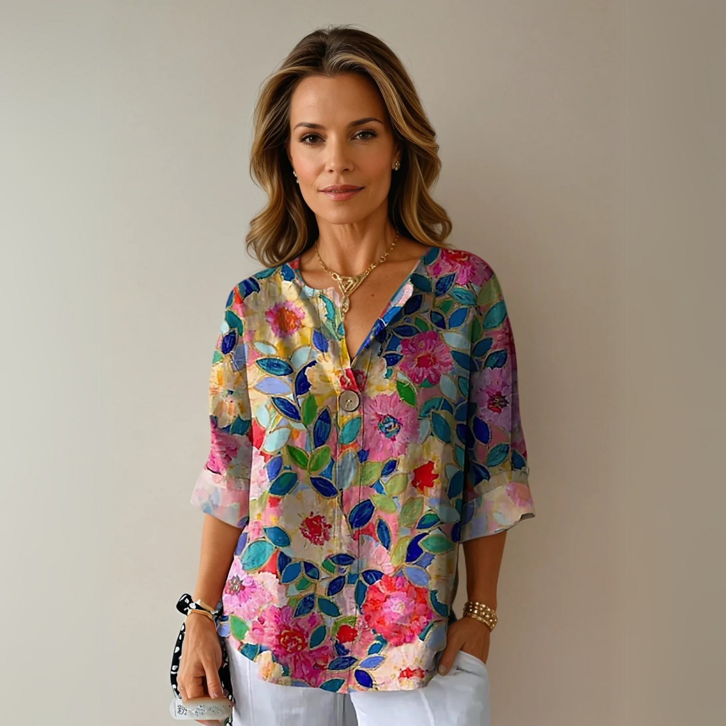 Cleo | Floral V-Neck Printed Blouse