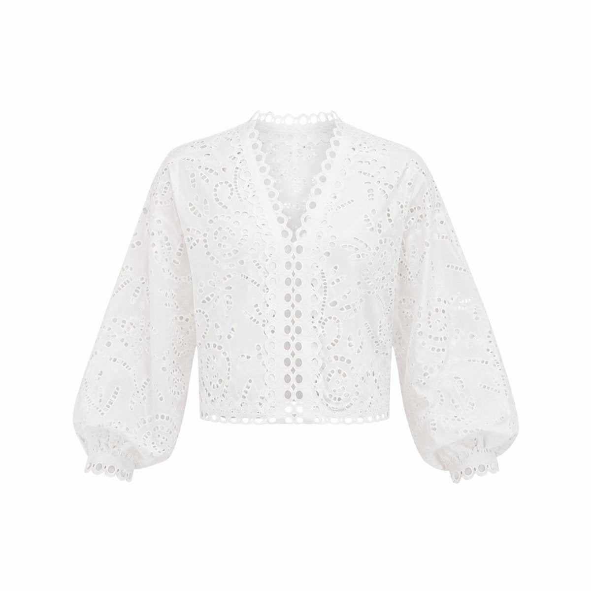 Sorina | Women's Eyelet Lace Balloon Sleeve Top