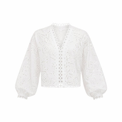 Sorina | Women's Eyelet Lace Balloon Sleeve Top