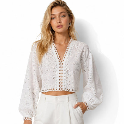 Sorina | Women's Eyelet Lace Balloon Sleeve Top