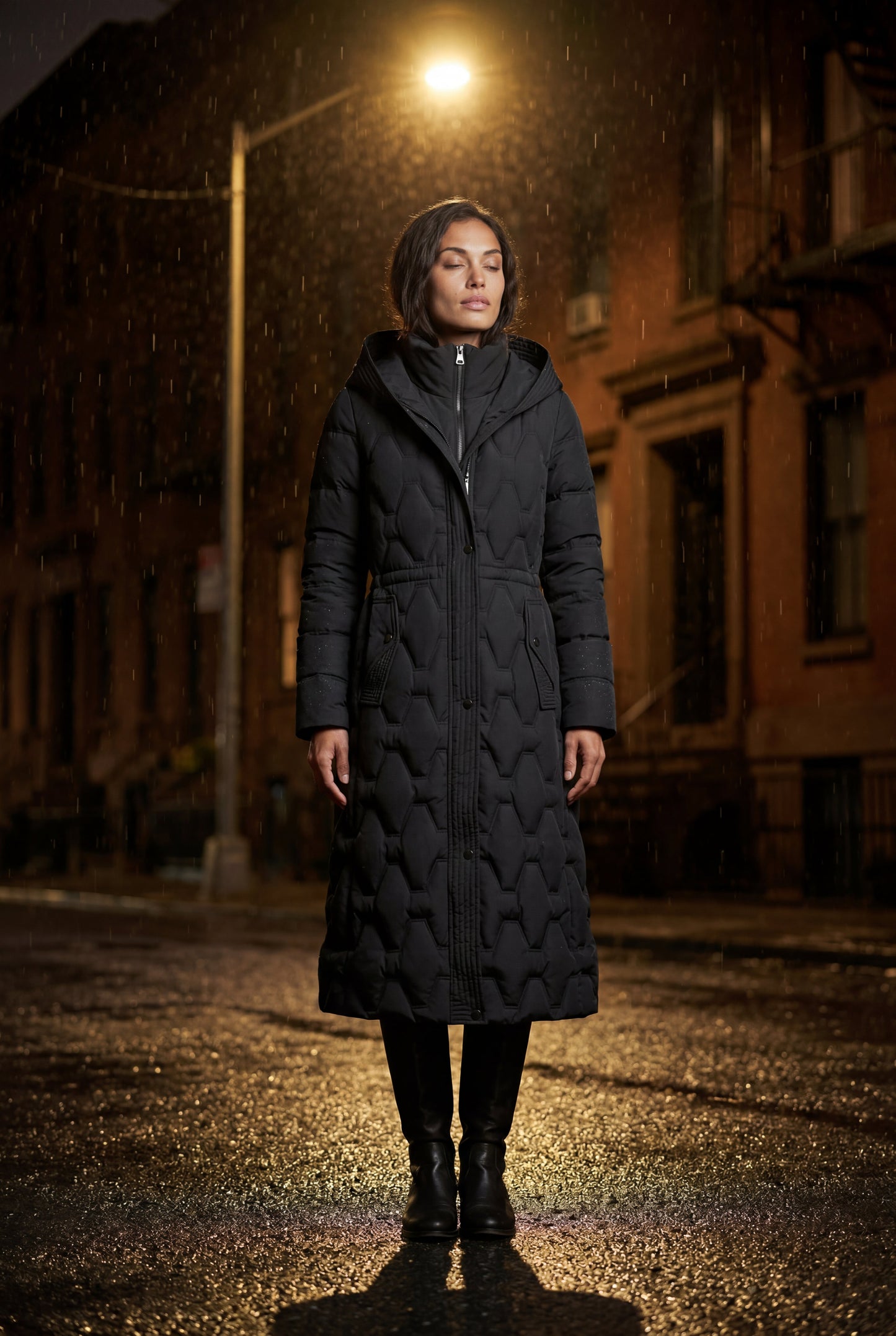 Margot | Women's Longline Quilted Puffer Coat, Hooded