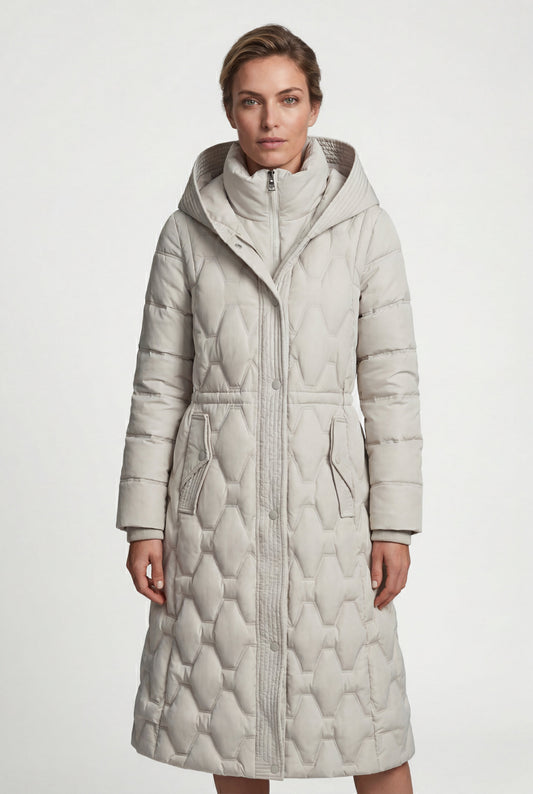 Margot | Women's Longline Quilted Puffer Coat, Hooded