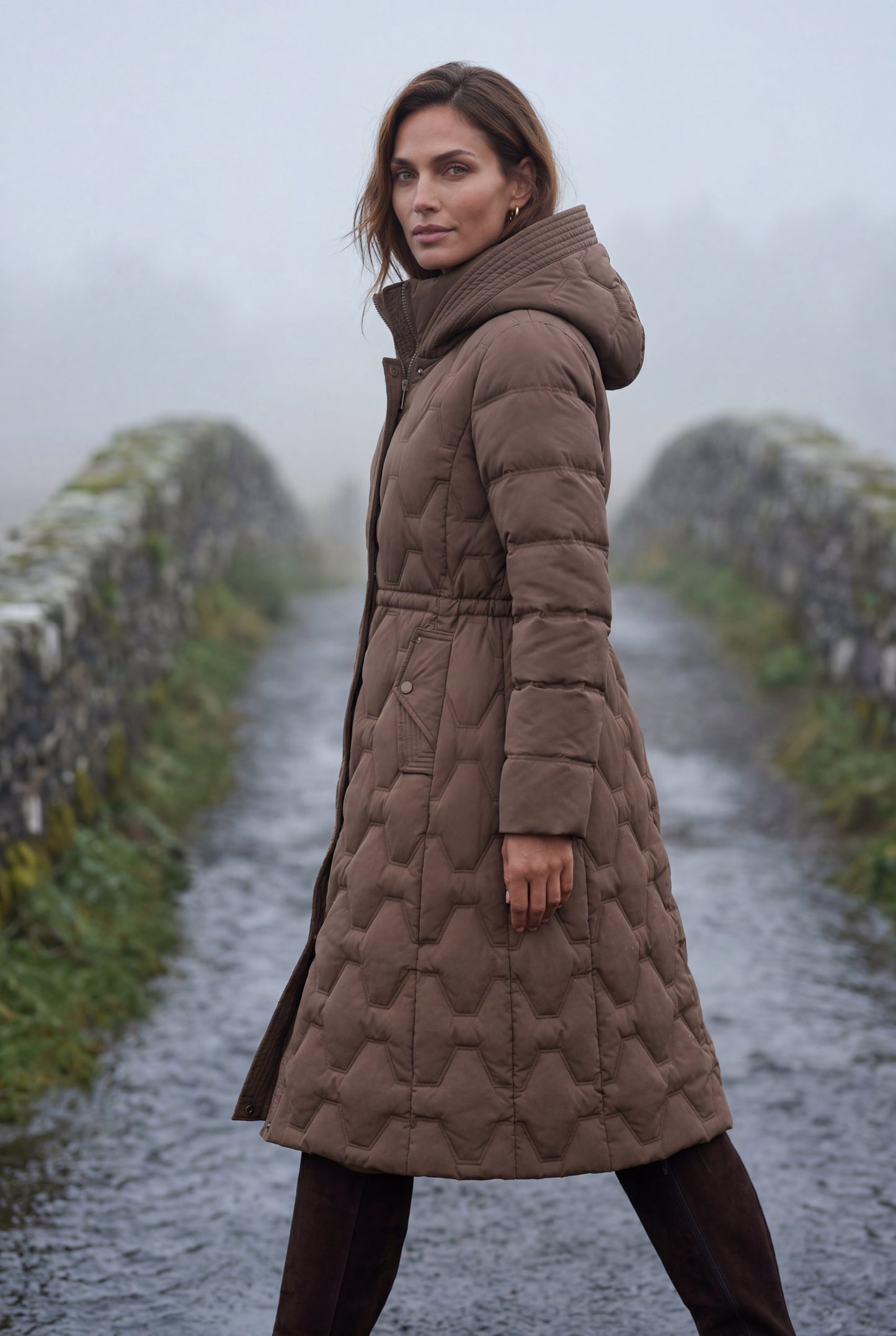 Margot | Women's Longline Quilted Puffer Coat, Hooded