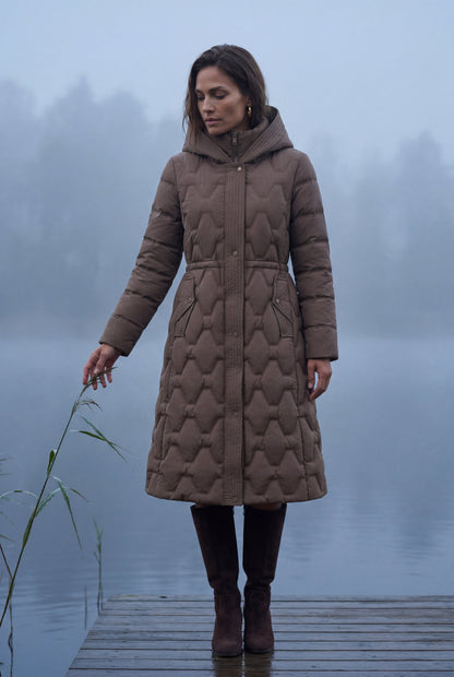 Margot | Women's Longline Quilted Puffer Coat, Hooded