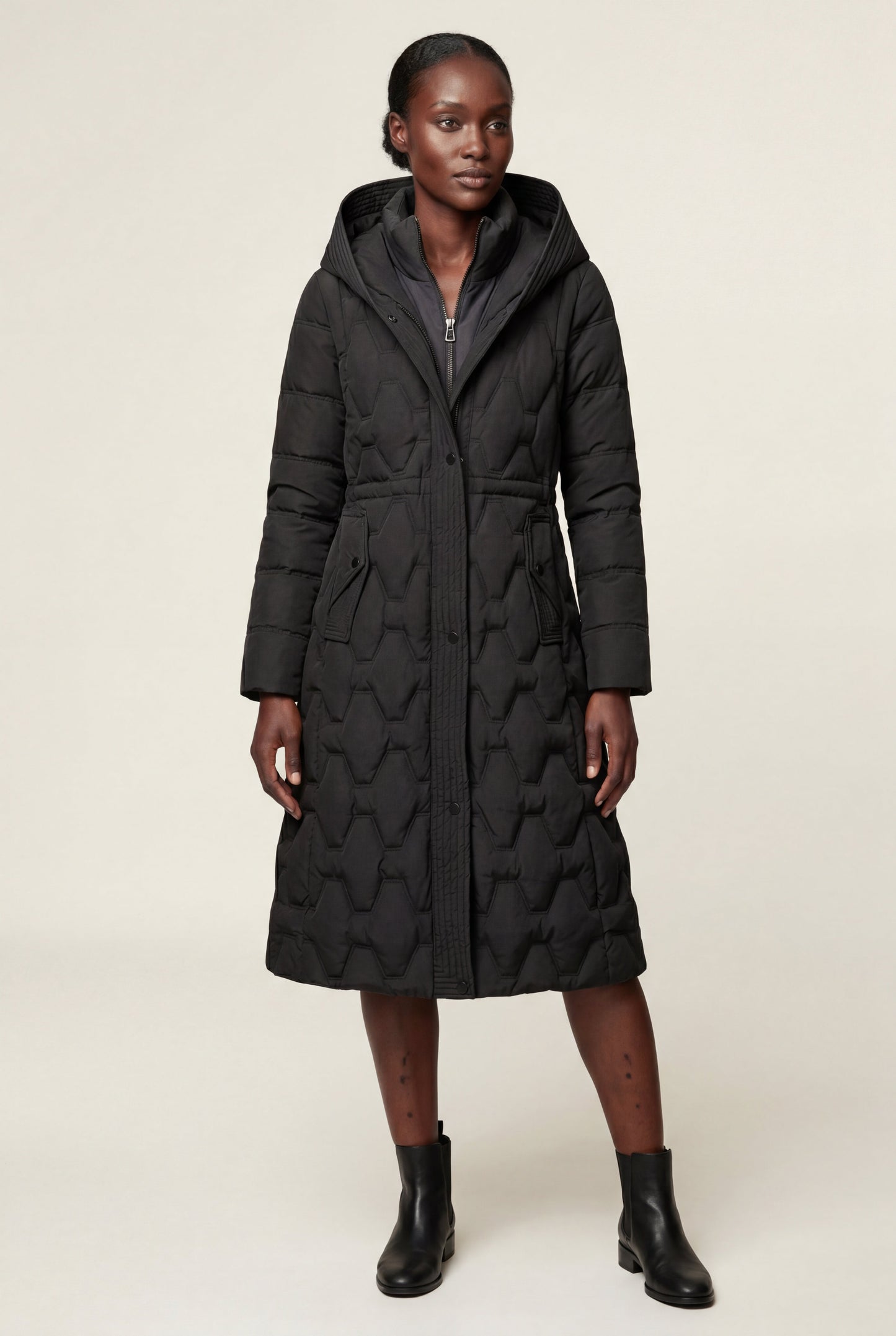 Margot | Women's Longline Quilted Puffer Coat, Hooded