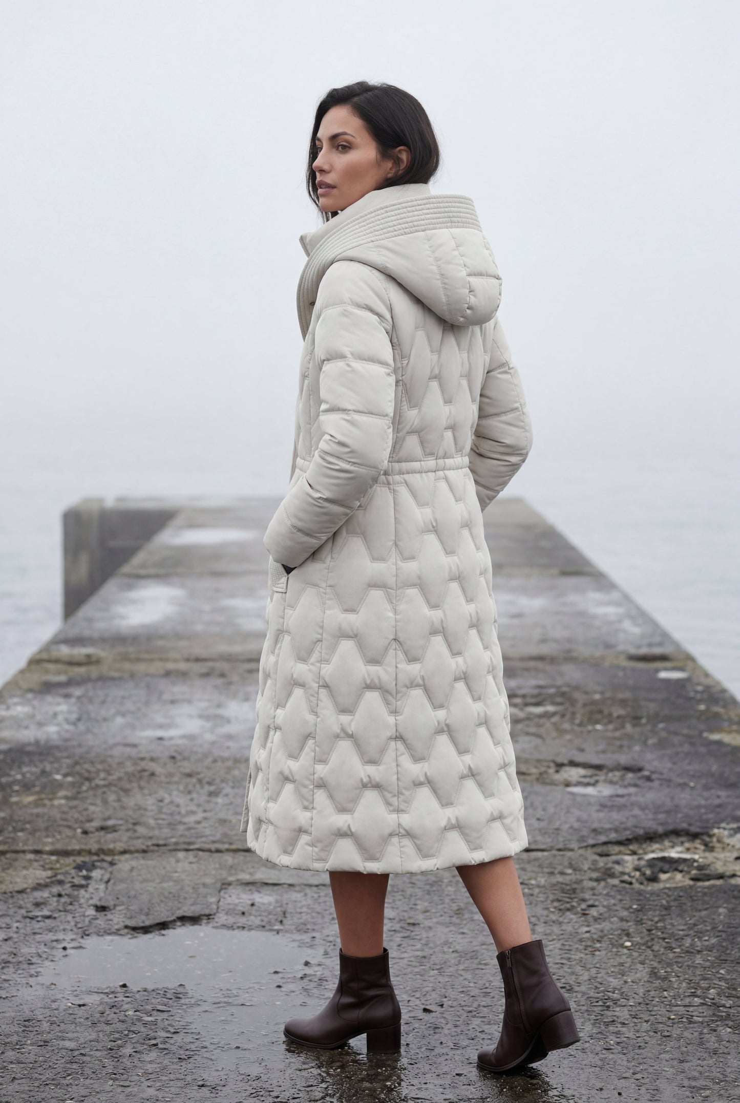 Margot | Women's Longline Quilted Puffer Coat, Hooded