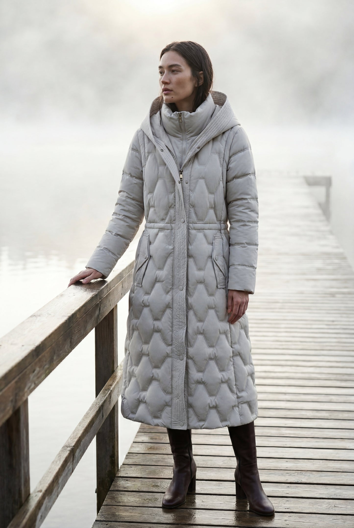 Margot | Women's Longline Quilted Puffer Coat, Hooded