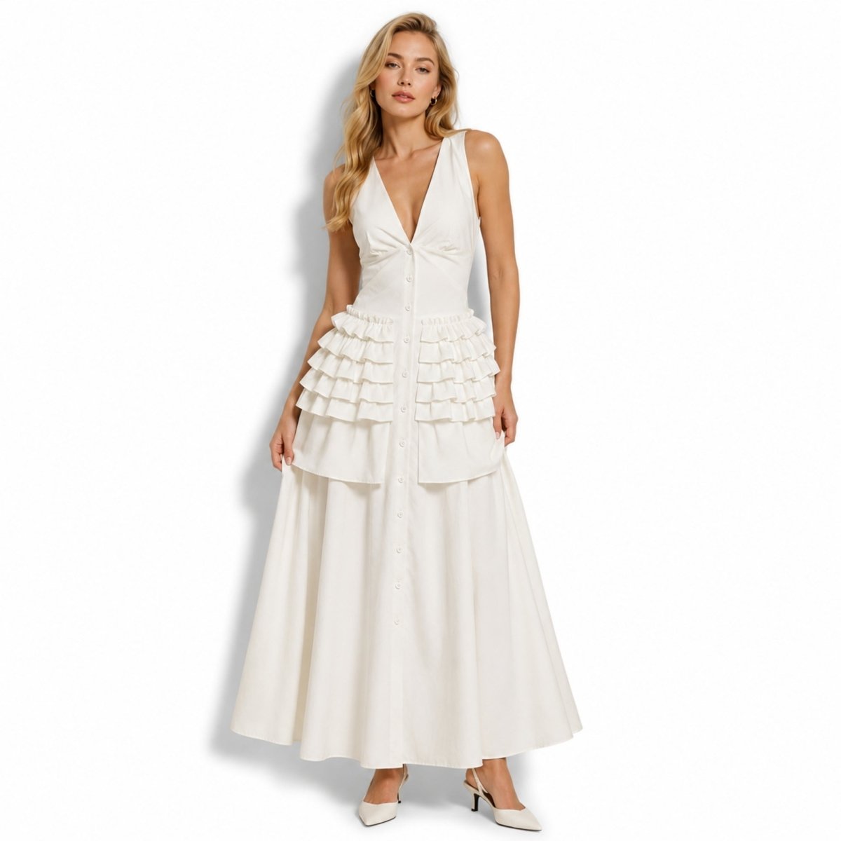 Zeva | Women's Tiered Ruffle Midi Dress