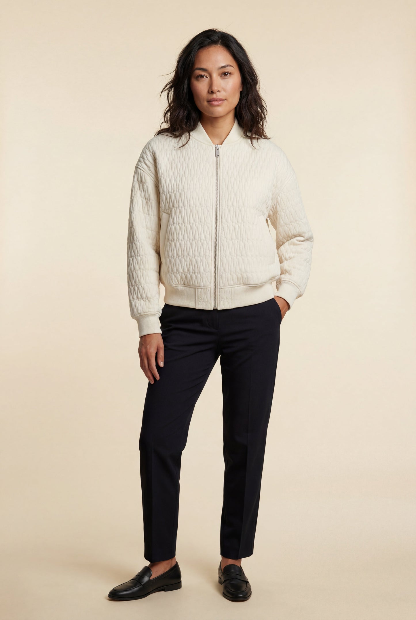 Billie | Women's Quilted Bomber Jacket, Ribbed Trim