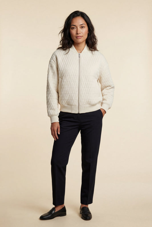 Billie | Women's Quilted Bomber Jacket, Ribbed Trim
