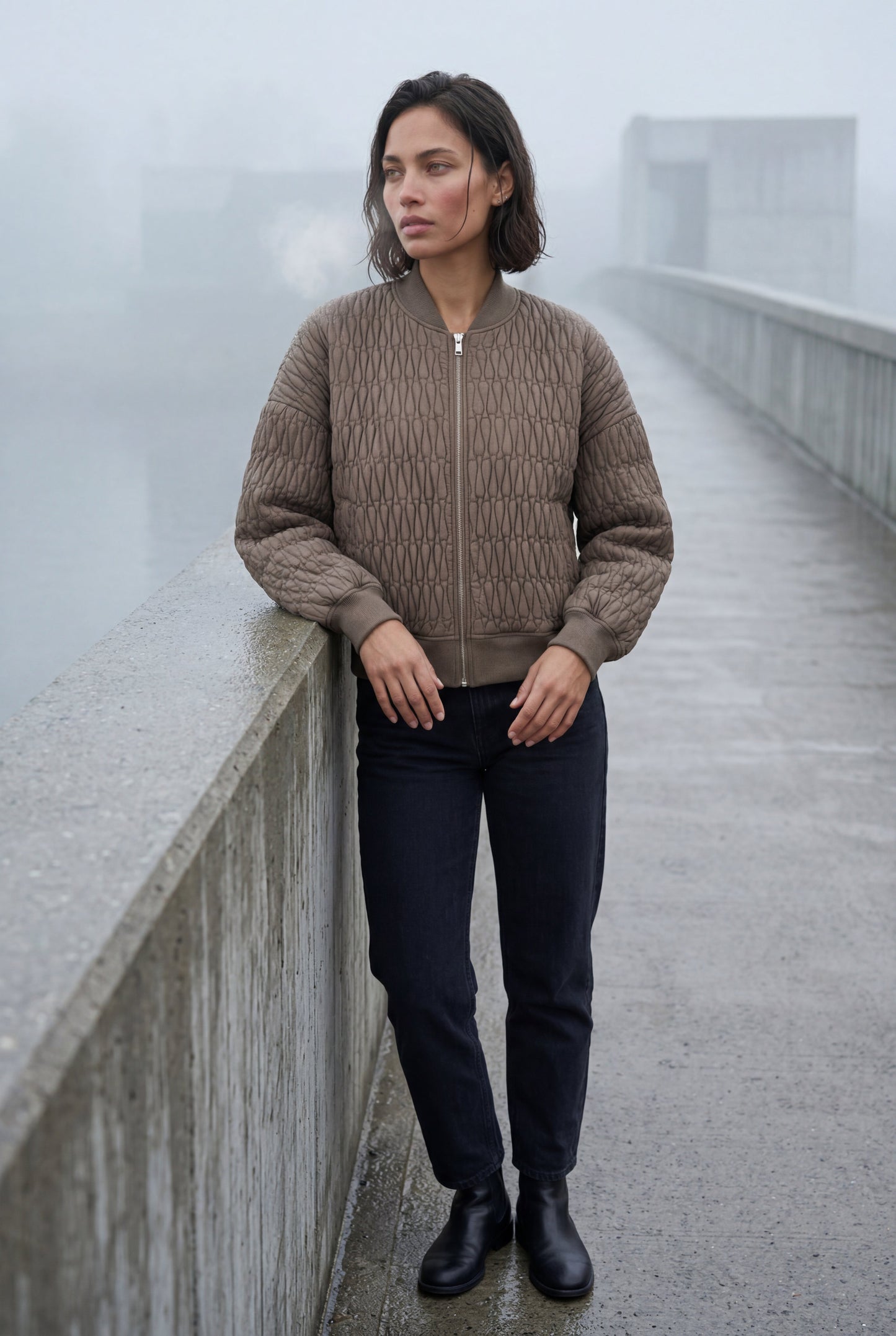 Billie | Women's Quilted Bomber Jacket, Ribbed Trim