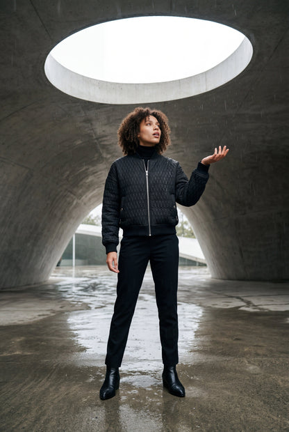 Billie | Women's Quilted Bomber Jacket, Ribbed Trim