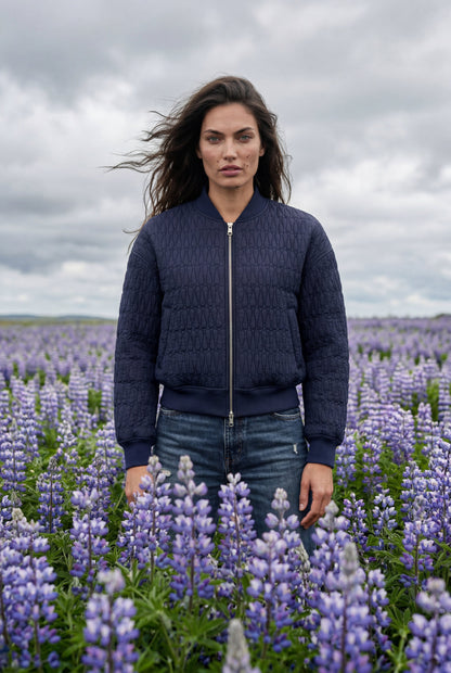 Billie | Women's Quilted Bomber Jacket, Ribbed Trim