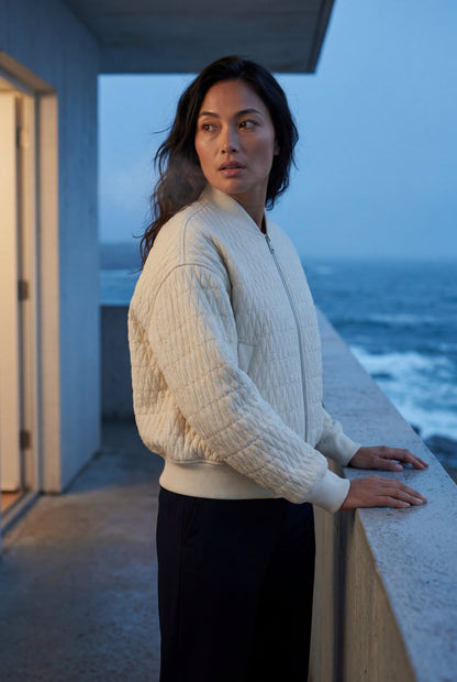 Billie | Women's Quilted Bomber Jacket, Ribbed Trim