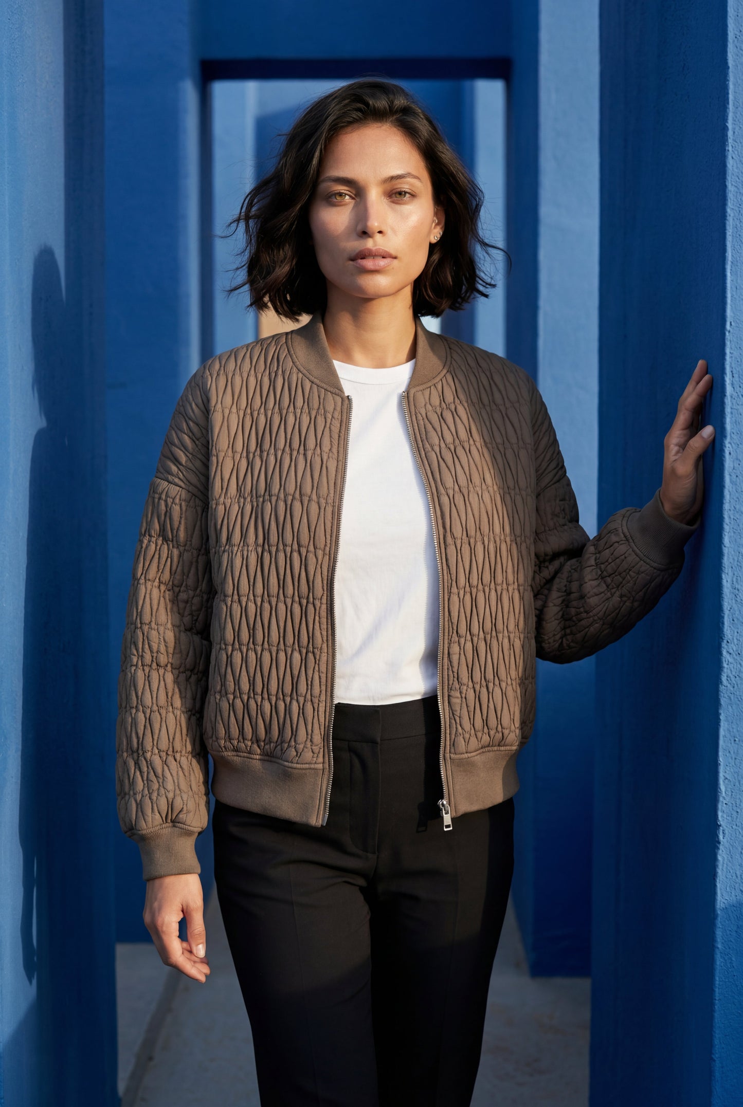 Billie | Women's Quilted Bomber Jacket, Ribbed Trim