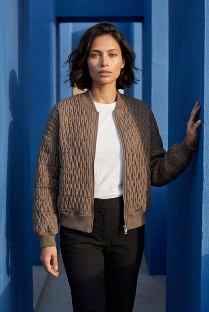Billie | Women's Quilted Bomber Jacket, Ribbed Trim
