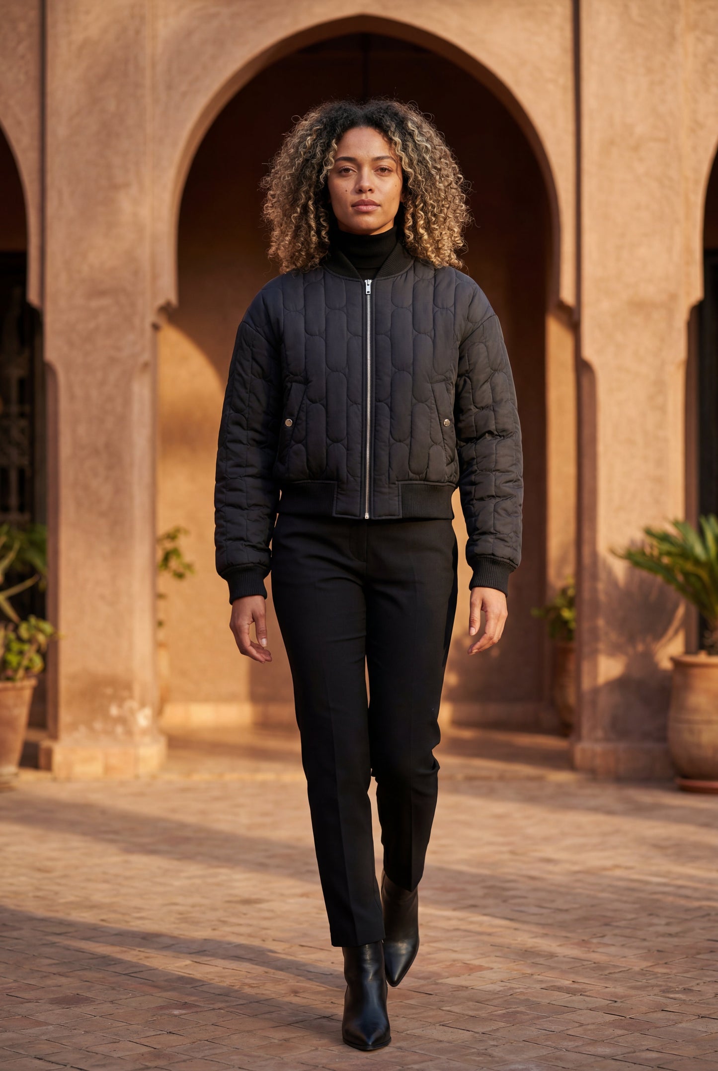Billie | Women's Quilted Bomber Jacket, Ribbed Trim