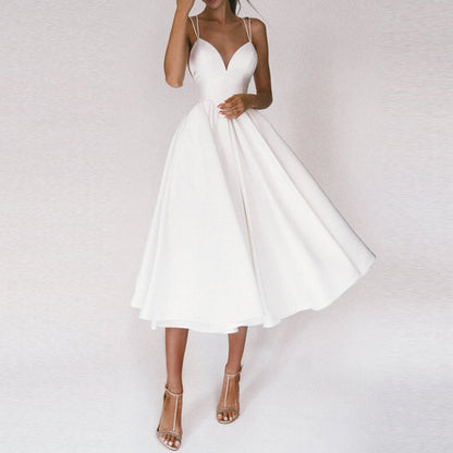 Flarova | Flared Skirt Structured Bodice Strap Midi Dress