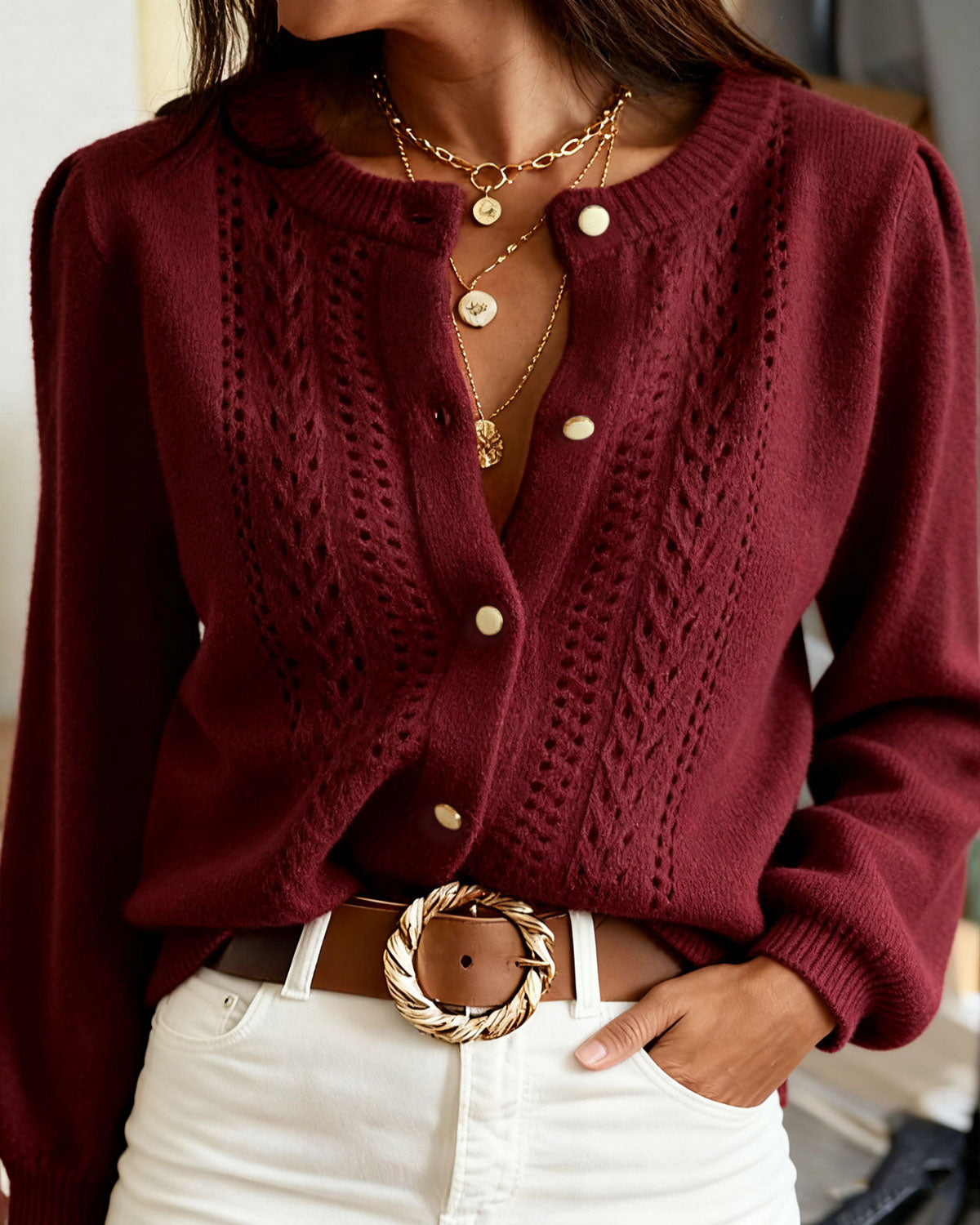 Zola | Women's Round Neck Relaxed Knit Cardigan