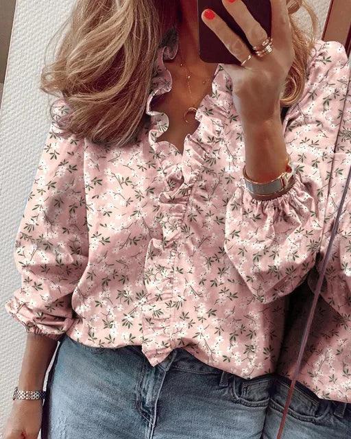 Faye | Women's Ruffle V-Neck Long Sleeve Blouse