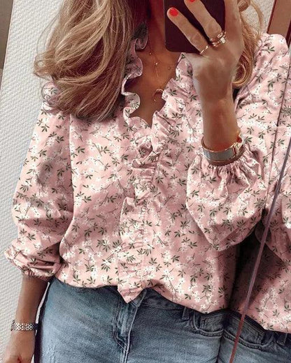 Faye | Women's Ruffle V-Neck Long Sleeve Blouse