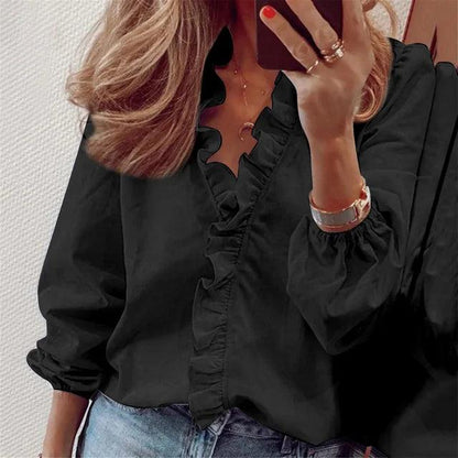 Faye | Women's Ruffle V-Neck Long Sleeve Blouse