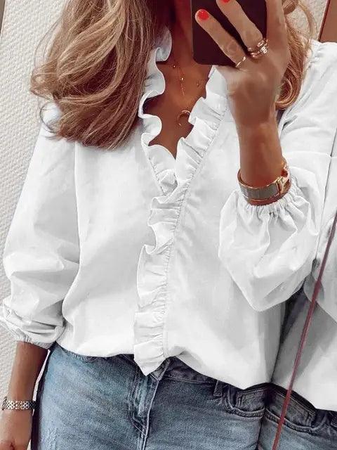 Faye | Women's Ruffle V-Neck Long Sleeve Blouse