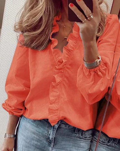 Faye | Women's Ruffle V-Neck Long Sleeve Blouse