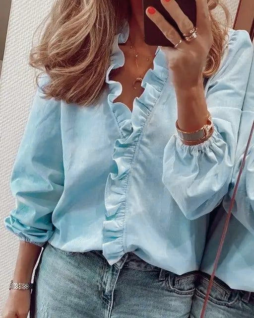 Faye | Women's Ruffle V-Neck Long Sleeve Blouse