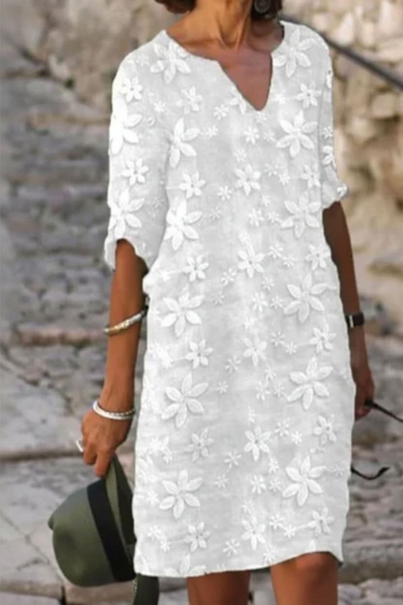 Evelyn | Women's Floral Lace V-Neck Midi Dress