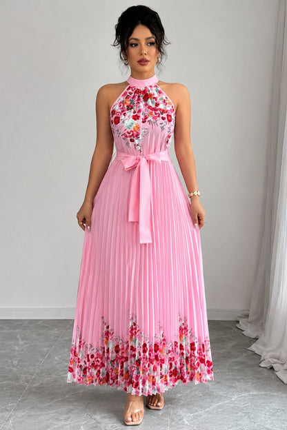 Paloma | Women's Floral Pleated Halter Midi Dress
