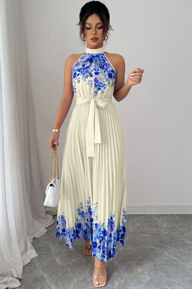 Paloma | Women's Floral Pleated Halter Midi Dress