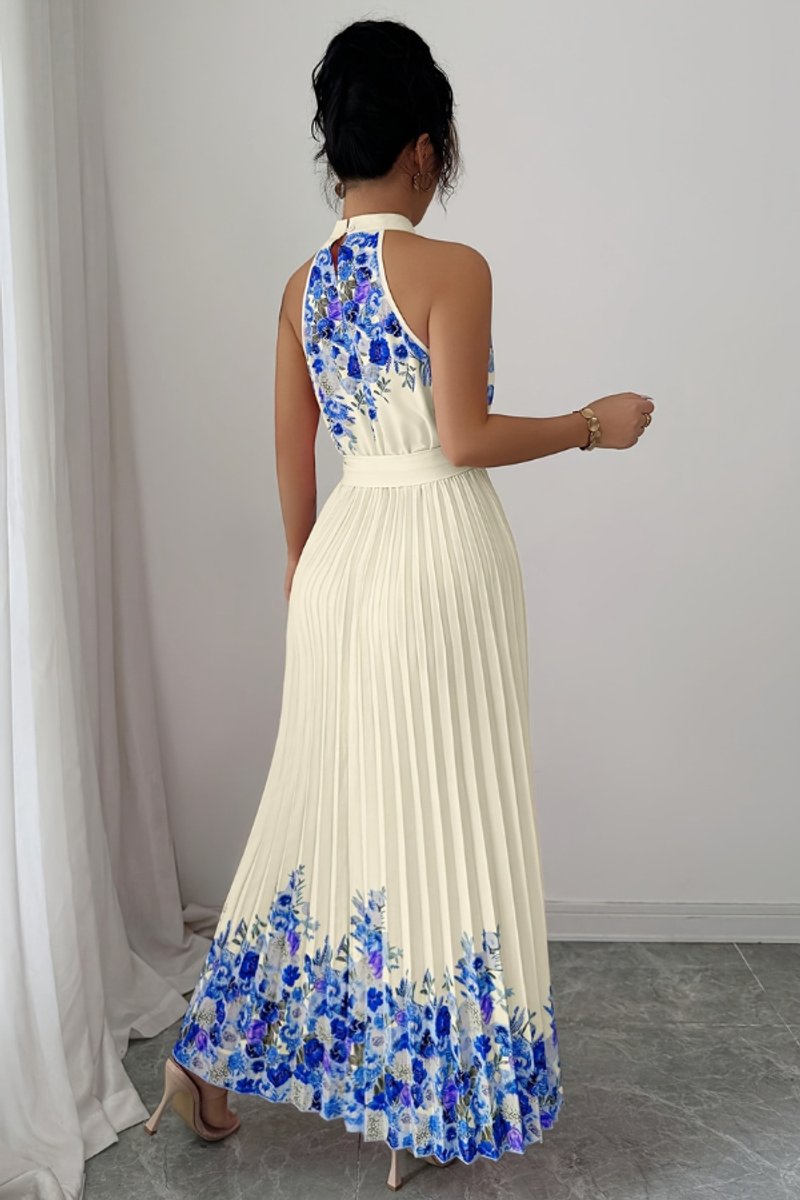 Paloma | Women's Floral Pleated Halter Midi Dress