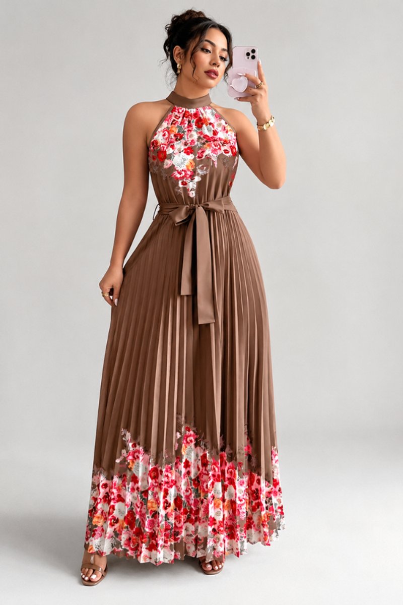 Paloma | Women's Floral Pleated Halter Midi Dress