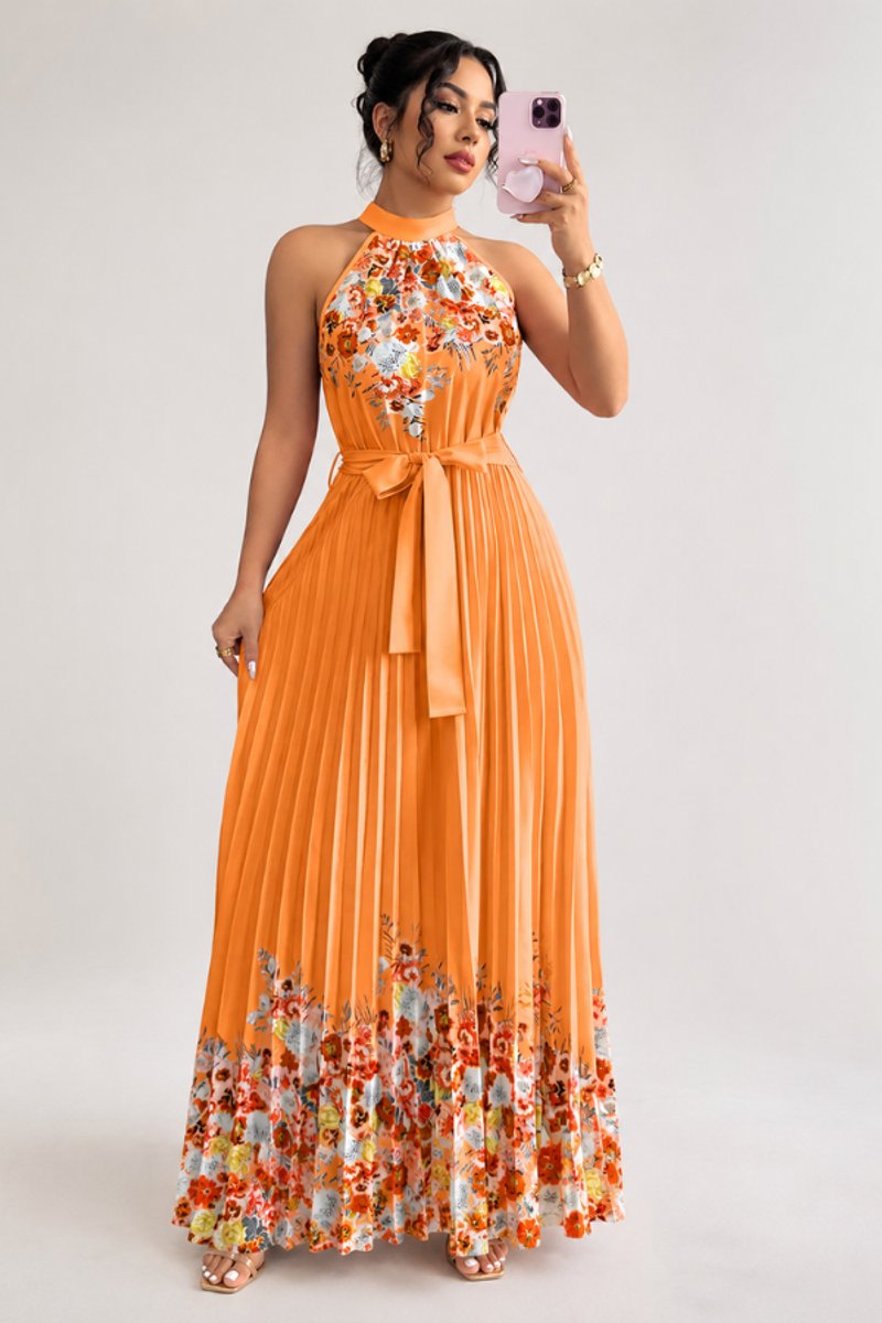 Paloma | Women's Floral Pleated Halter Midi Dress