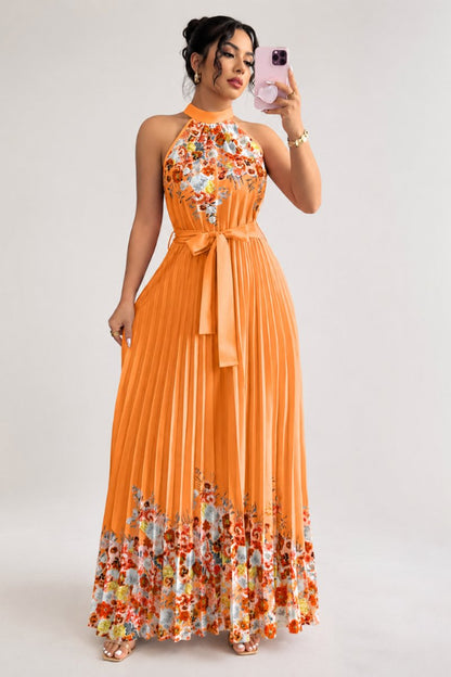 Paloma | Women's Floral Pleated Halter Midi Dress